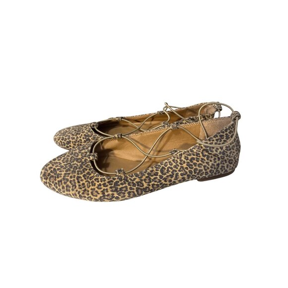 Lace-Up Leopard Print Ballet Flats Size 7.5M By Lucky Brand - Picture 1 of 6